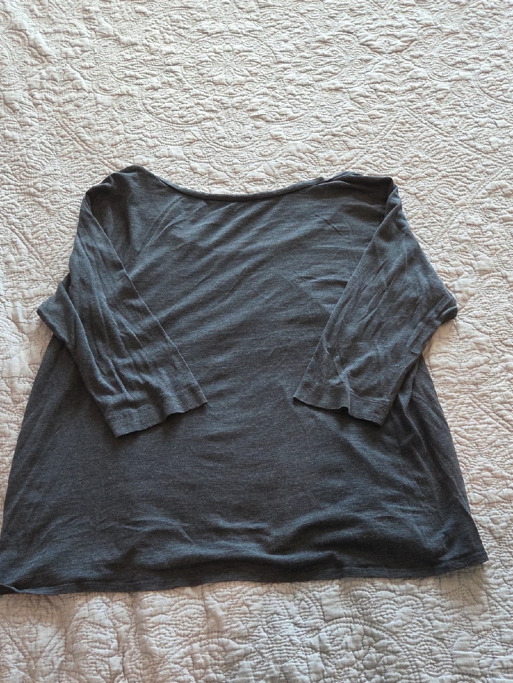 Eileen Fisher Charcoal Grayish Blue Silk Long Sleeve Scoop Neck Top Size XL! - Picture 5 of 7